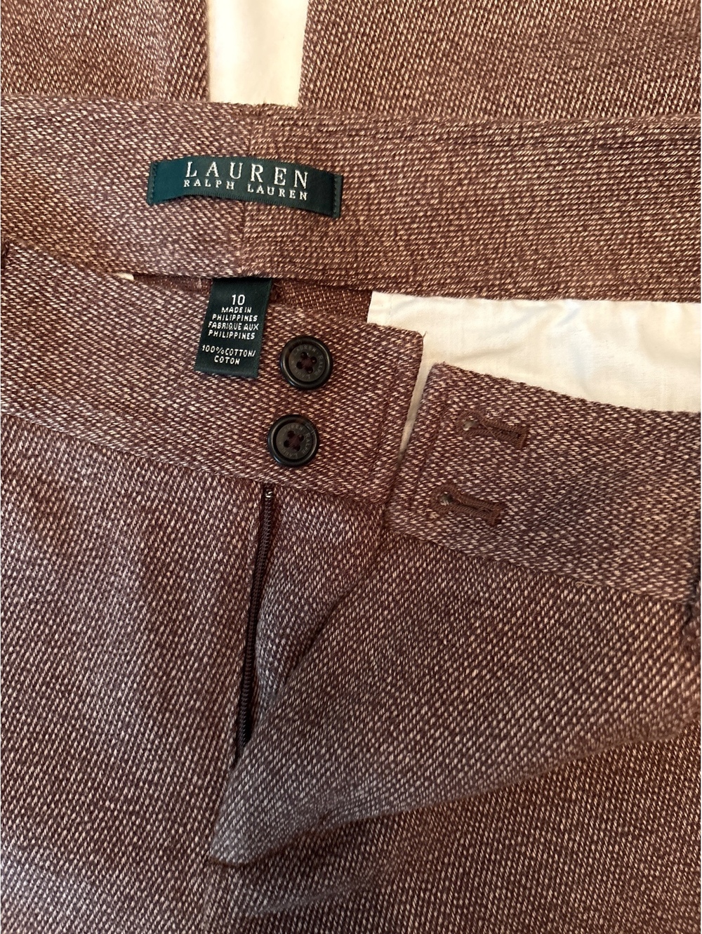 Ralph Lauren Brown Herringbone Button Pants 10